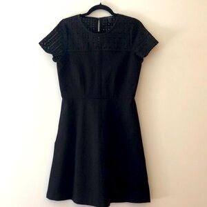 J. Crew black lace short sleeve midi dress